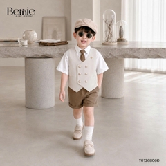 Set bộ vest gile Hoàng gia cho bé trai áo sơ mi tay ngắn phối gile kèm quần và cà vạt 1 đến 7 tuổi BERNIE T0126B06Đ 