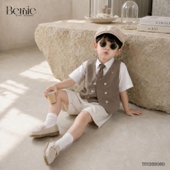 Set bộ vest gile Hoàng gia cho bé trai áo sơ mi tay ngắn phối gile kèm quần và cà vạt 1 đến 7 tuổi BERNIE T0126B06Đ 