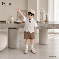 Set bộ vest gile Hoàng gia cho bé trai áo sơ mi tay ngắn phối gile kèm quần và cà vạt 1 đến 7 tuổi BERNIE T0126B06Đ 