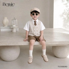 Set bộ vest gile Hoàng gia cho bé trai áo sơ mi tay ngắn phối gile kèm quần và cà vạt 1 đến 7 tuổi BERNIE T0126B06Đ 