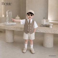 Set bộ vest gile Hoàng gia cho bé trai áo sơ mi tay ngắn phối gile kèm quần và cà vạt 1 đến 7 tuổi BERNIE T0126B06Đ 