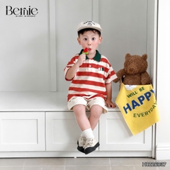 Set bộ thun áo polo tay ngắn họa tiết kẻ sắc màu kèm quần short kaki cho bé trai size 11 đến 28kg BERNIE H0226B37