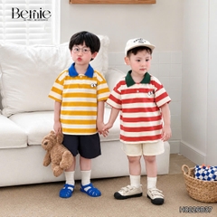 Set bộ thun áo polo tay ngắn họa tiết kẻ sắc màu kèm quần short kaki cho bé trai size 11 đến 28kg BERNIE H0226B37