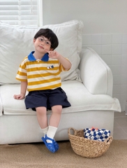 Set bộ thun áo polo tay ngắn họa tiết kẻ sắc màu kèm quần short kaki cho bé trai size 11 đến 28kg BERNIE H0226B37