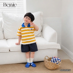Set bộ thun áo polo tay ngắn họa tiết kẻ sắc màu kèm quần short kaki cho bé trai size 11 đến 28kg BERNIE H0226B37