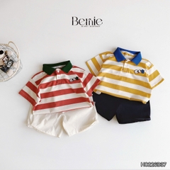 Set bộ thun áo polo tay ngắn họa tiết kẻ sắc màu kèm quần short kaki cho bé trai size 11 đến 28kg BERNIE H0226B37
