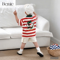Set bộ thun áo polo tay ngắn họa tiết kẻ sắc màu kèm quần short kaki cho bé trai size 11 đến 28kg BERNIE H0226B37