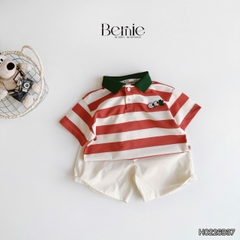Set bộ thun áo polo tay ngắn họa tiết kẻ sắc màu kèm quần short kaki cho bé trai size 11 đến 28kg BERNIE H0226B37