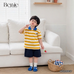 Set bộ thun áo polo tay ngắn họa tiết kẻ sắc màu kèm quần short kaki cho bé trai size 11 đến 28kg BERNIE H0226B37