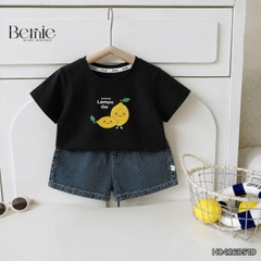 Set bộ bé trai áo thun tay ngắn họa tiết Lemon kèm quần short jean cho bé trai size 9 đến 25kg BERNIE H0426B51Đ
