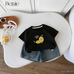 Set bộ bé trai áo thun tay ngắn họa tiết Lemon kèm quần short jean cho bé trai size 9 đến 25kg BERNIE H0426B51Đ