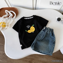 Set bộ bé trai áo thun tay ngắn họa tiết Lemon kèm quần short jean cho bé trai size 9 đến 25kg BERNIE H0426B51Đ