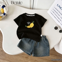 Set bộ bé trai áo thun tay ngắn họa tiết Lemon kèm quần short jean cho bé trai size 9 đến 25kg BERNIE H0426B51Đ