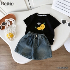Set bộ bé trai áo thun tay ngắn họa tiết Lemon kèm quần short jean cho bé trai size 9 đến 25kg BERNIE H0426B51Đ