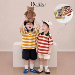 Set bộ thun áo polo tay ngắn họa tiết kẻ sắc màu kèm quần short kaki cho bé trai size 11 đến 28kg BERNIE H0226B37