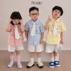 Set sơ mi 3CT Little Charm cho bé trai áo sơ mi và quần short kèm cà vạt rời size 9 tới 28kg BERNIE T0326B31