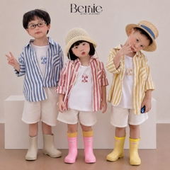  Set sơ mi 3CT áo tay dài kẻ sọc sắc màu áo ba lỗ kèm quần short kaki cho bé trai đi biển đi chơi 9 tới 28kg BERNIE H0226B26