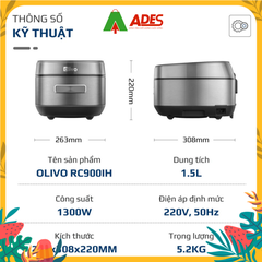 Nồi Cơm Điện Cao Tần OLIVO RC900IH Lòng Nồi INOX 316L Cao Cấp
