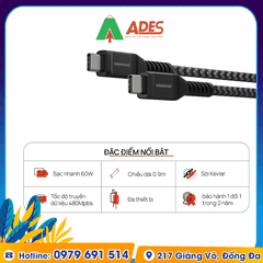 Dây Cáp sạc Velasboost C to C 60W Super Durable SC1