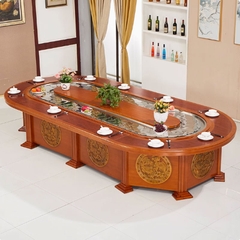 Bàn ăn điện hình bầu dục sang trọng với băng tải tự động xoay hình chữ nhật  mẫu BA02