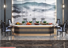 Bàn Ăn Điện Mặt Đá Hình Bầu Dục Với Băng Tải Xoay Tự Động Mặt Bàn Có Thể Gắn Bếp Từ Lẩu