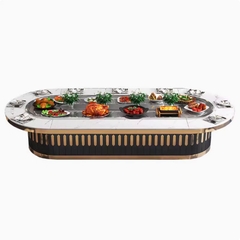 Bàn Ăn Điện Mặt Đá Hình Bầu Dục Với Băng Tải Xoay Tự Động Mặt Bàn Có Thể Gắn Bếp Từ Lẩu