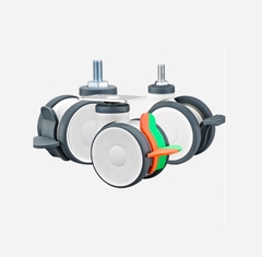 Bánh xe y tế đôi bằng nhựa toàn phần 3/4/5 inch – xoay 360°, cọc vít, chạy êm, dùng cho thiết bị y tế