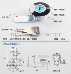 Khóa trụ MS401/MS403 – Khóa cam cho tủ điện, tủ điều khiển, tủ mạng.