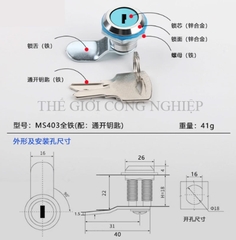 Khóa trụ MS401/MS403 – Khóa cam cho tủ điện, tủ điều khiển, tủ mạng.