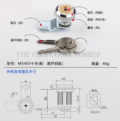 Khóa trụ MS401/MS403 – Khóa cam cho tủ điện, tủ điều khiển, tủ mạng.