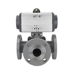 Van Bi Mặt Bích Ba Chiều Khí Nén Q644/5F Kiểu Bệ Cao L/T
