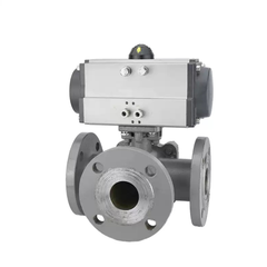 Van Bi Mặt Bích Ba Chiều Khí Nén Q644/5F Kiểu Bệ Cao L/T