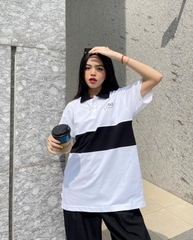 Áo polo trắng phối thân đen nam/nữ