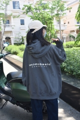 Áo khoác hoodie zip nam/nữ vải chân cua Unime Basic Essential - Xám chì