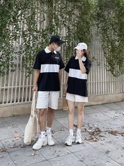 ÁO POLO ĐEN PHỐI THÂN TRẮNG NAM/NỮ