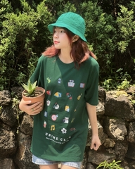 ÁO THUN NAM/NỮ UNIME MULTI ICON - XANH LÁ