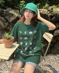 ÁO THUN NAM/NỮ UNIME MULTI ICON - XANH LÁ