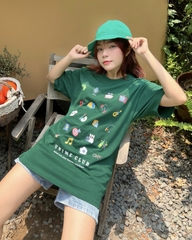 ÁO THUN NAM/NỮ UNIME MULTI ICON - XANH LÁ