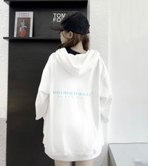 Unime - Áo khoác nam/nữ hoodie zip Basic Essential chất liệu chân cua cotton thoáng mát - Trắng