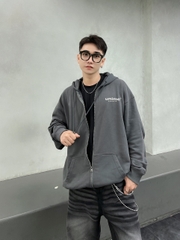 Áo khoác hoodie zip nam/nữ vải chân cua Unime Basic Essential - Xám chì