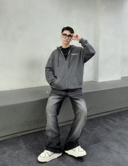 Áo khoác hoodie zip nam/nữ vải chân cua Unime Basic Essential - Xám chì