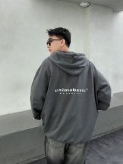 Áo khoác hoodie zip nam/nữ vải chân cua Unime Basic Essential - Xám chì