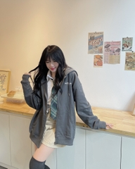 Áo khoác hoodie zip nam/nữ vải chân cua Unime Basic Essential - Xám chì