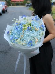 Bó Hoa Cẩm Tú Cầu mix Delphinium & Cúc Tana
