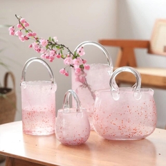 Bình Hoa Thủy Tinh Sakura  - Màu Hồng, Có Quai Xách Cao Cấp [Phong Cách Nhật Bản]