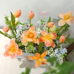 Giỏ Mica Tone Cam | Hoa Tulip Cá Hồi Phối Hoa Nhập Khẩu