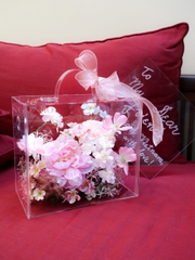 Hộp Hoa Lụa Mica | Vali Hoa Tone Hồng 248