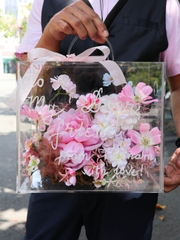 Hộp Hoa Lụa Mica | Vali Hoa Tone Hồng 248