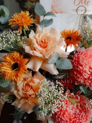 Giỏ Hoa Cúc Mẫu Đơn & Hồng Ecuador Tone Cam 029