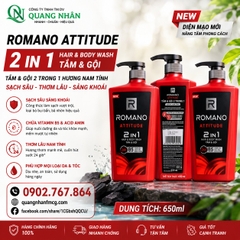 TẮM GỘI 2IN1 ROMANO ATITUDE ( MÀU ĐỎ ) 650ML + 25% X 12 Chai/ Thùng